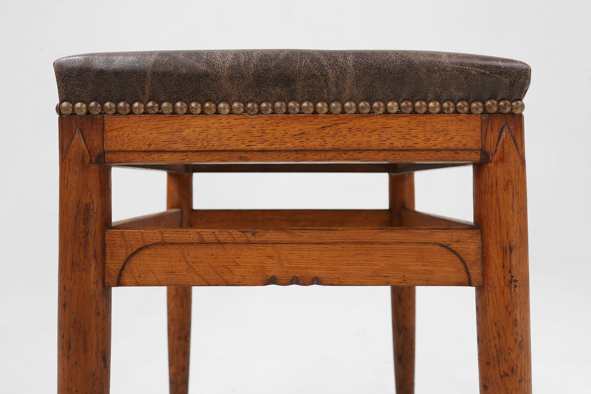 Art Deco wooden stool with leather top, Belgium ca. 1920thumbnail